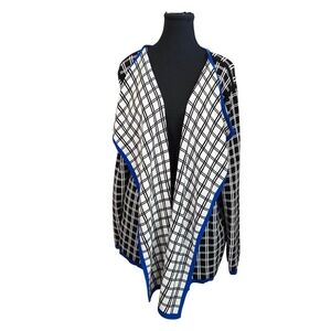 Jones New York Black and White Plaid Cardigan with Blue Trim Size 1X